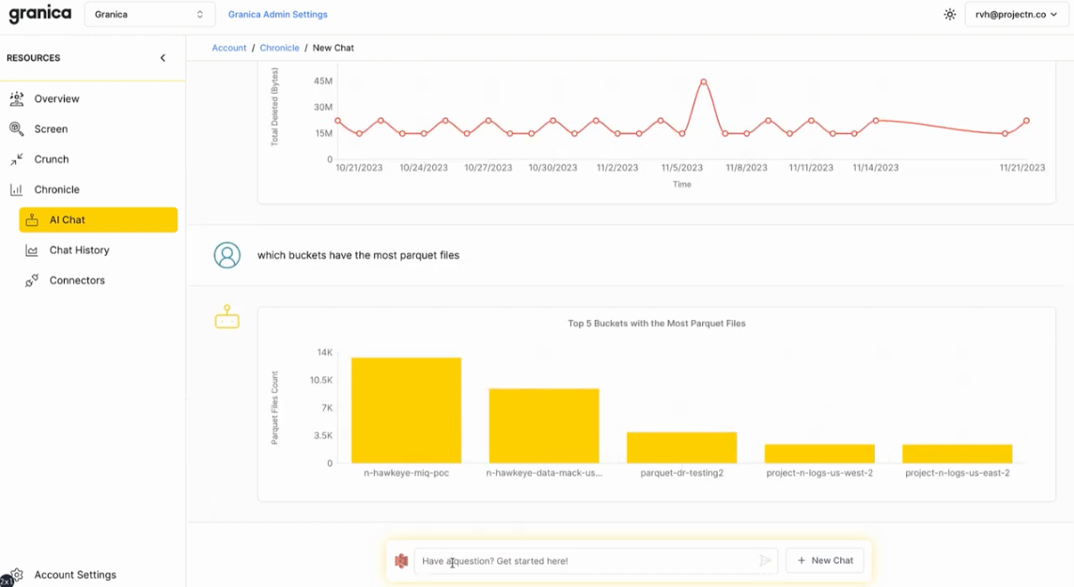 A screenshot from the Granica Chronicle AI data security tool